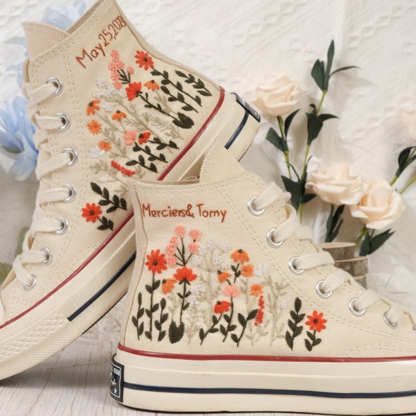 Converse Flower/ Custom Embroidered Converse/ Converse Mushroom/ Converse Embroidered Sunflower , Lavender, Converse Shoes Best Gift for Her