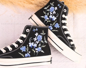 Embroidered Converse Chuck Taylors 1970s/ Custom Converse White Chrysanthemum Bouquet And Bees/ Embroidered Logo Chrysanthemum Garden