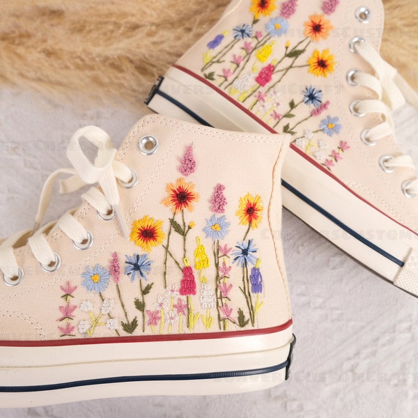 Customized Converse Embroidered Shoes Converse Chuck Taylor 1970s Embroidered Sunflower Garden, Lavender, Converse Shoes Best Gift for Her