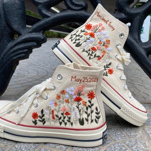 Embroidered Converse Shoes Custom.Personalized Bridal Sneaker.Floral Embroidered Converse Shoes