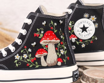 Custom Mint Converse Chuck Taylor Mushrooms Embroidered Converse Shoes/ Mushrooms Embroidered Converse Custom/Mushrooms Embroidered Sneakers