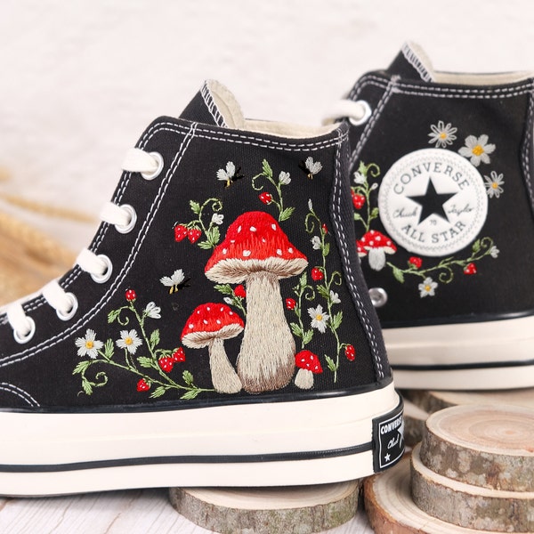 Custom Mint Converse Chuck Taylor Mushrooms Embroidered Converse Shoes/ Mushrooms Embroidered Converse Custom/Mushrooms Embroidered Sneakers