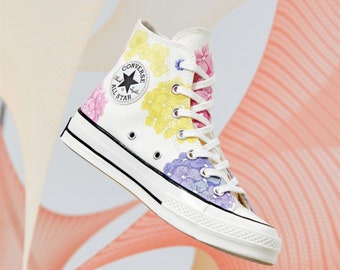 Custom Converse Chuck 70 High Floral White Pink Blue- Converse Mushroom Embroidered Shoes Custom-Mushrooms Converse Embroidered Shoes.102.