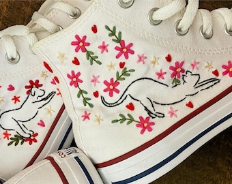 Customized Converse Embroidered Shoes Converse Chuck Taylor 1970s Embroidered Flowers and plants Converse Shoes Best Gift for Her