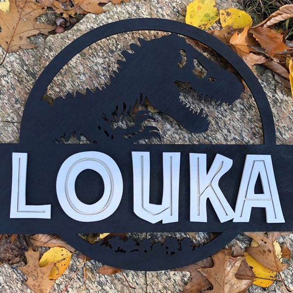 Jurassic Park name sign, wooden name sign, Dinosaur name sign, Jurassic World, Wood kid name name