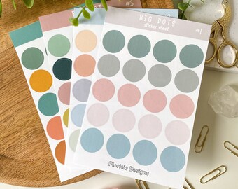 Feuille d’autocollants BIG DOTS | 4 options de couleurs | autocollants de journal de balle, autocollants de planificateur, autocollants de scrapbook, autocollants de journal