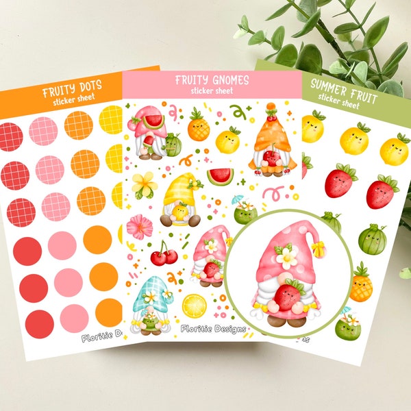 SUMMER FRUIT sticker sheets | decorative summer stickers, fruity stickers, journal stickers, scrapbook stickers, bullet journal stickers