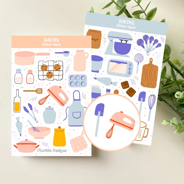 BAKING sticker sheet | journal stickers, bujo stickers, bakery, hobby stickers, scrapbook stickers, decorative stickers, pastel, cooking