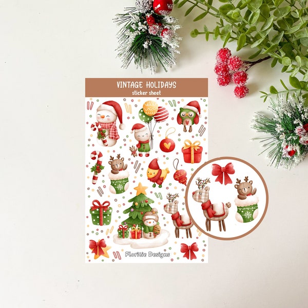 VINTAGE HOLIDAYS sticker sheet | Christmas stickers, vintage stickers, Christmas tree, planner stickers, bullet journal, journal stickers