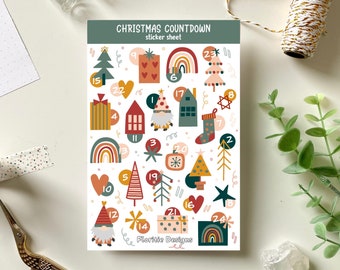 CHRISTMAS COUNTDOWN sticker sheet | planner stickers, holiday stickers, advent calendar DIY stickers, bujo stickers, festive sticker sheet