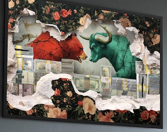 Mercato azionario Wall Street rialzista contro ribassista Arte incorniciata