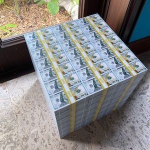 Mesa auxiliar decorativa con forma de cubo de dinero, hecha a mano en EE. UU.