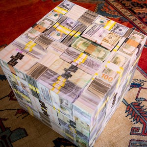 Money Stack End Table: 18" Cube Statement Furniture