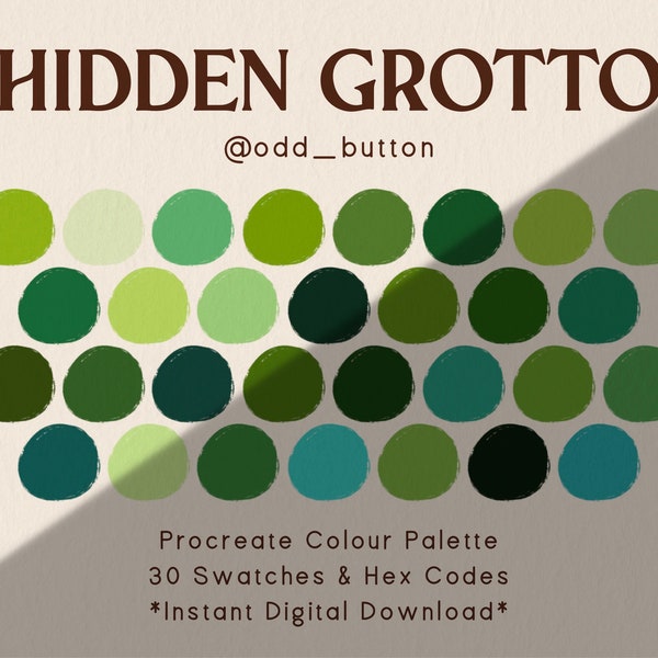 Digital Download ~ Hidden Grotto ~ Procreate Colour Palette ~ 30 Swatches and Hexcodes