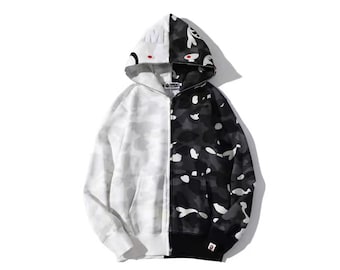 bape jacket black and white