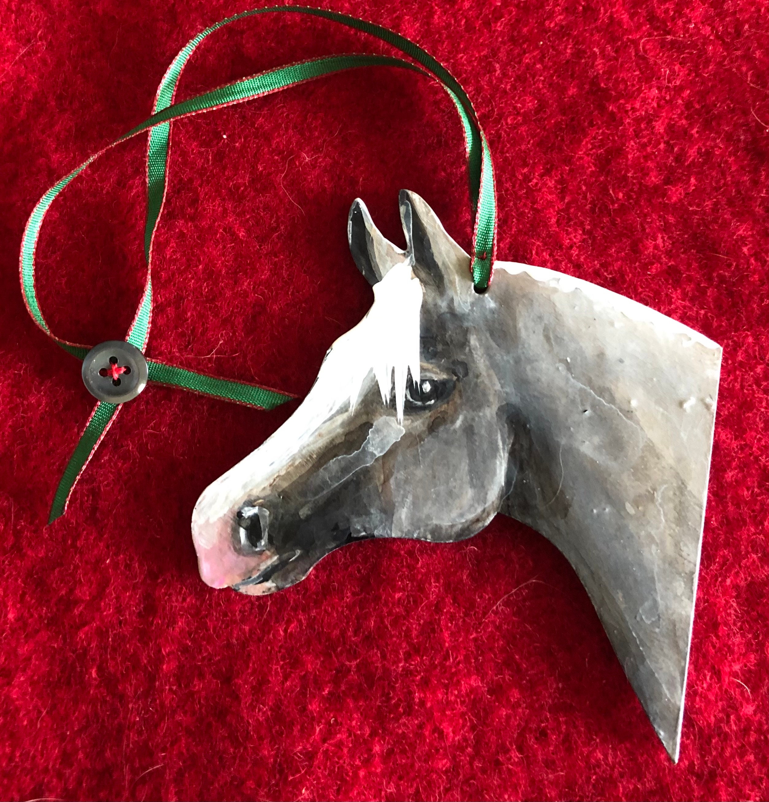 Hanging CHRISTMAS Ornament GREY HORSE Head Etsy UK