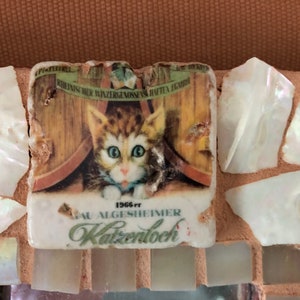 Tiger CAT mosaic plaque with mirror and glass knob