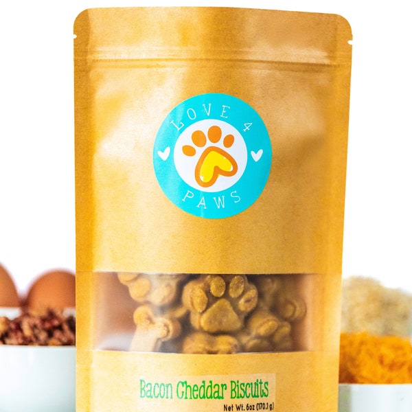 Organic Gourmet Bacon Cheddar Dog Biscuits, Handmade Dog Treats, Limited Ingredient Dog Treats, Gluten Free Dog Treats, Spoiled Dog Treats