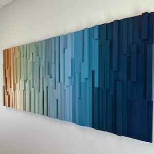 Geometric Striped Wood Art - Coastal Dream