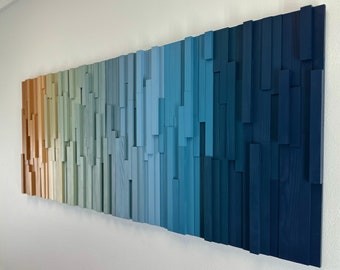 Geometric Striped Wood Art - Coastal Dream