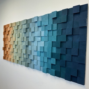 Geometric Tiled Wood Art - Coastal Dream