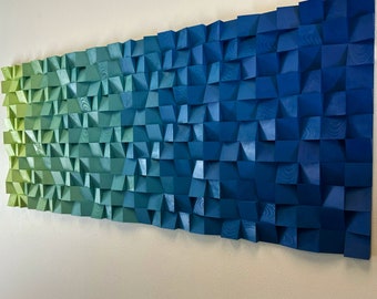 Geometric Wood Art - Sapphire Horizon