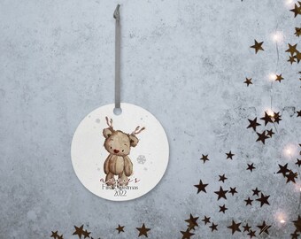 Personalised Baby's First Christmas Decoration | Keepsake Christmas Bauble Gift Ceramic Ornament | Baby's 1st Christmas Bear Decoration
