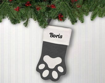 Personalised Deluxe knitted Pet Stocking Christmas, Deluxe Dark Grey Pet Stocking, Personalised Luxury Pet Paw Stocking