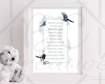 Magpie Saying Art Print, Nursery Print, Magpie Print, New Baby Print, Nursery Decor, Welcome to the World, Baby Girl Gift, Baby Shower Gift