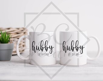 personalised hubby and hubby mugs, matching husband and husband mug set, wedding matching mug set gift present