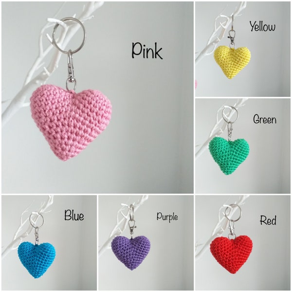 Crochet Heart Keyring, Mother’s Day Gift, Crochet Hearts, Rainbow, Crochet Heart Bag Charm, Mother’s Day Gift Box