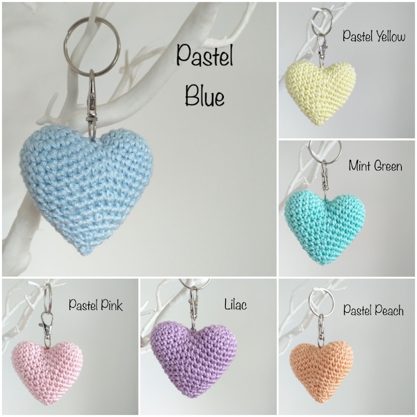 Crochet Hearts Keyring, Pastel Crochet hearts, Gift Box, Crochet Bag Charm, Crochet Gift