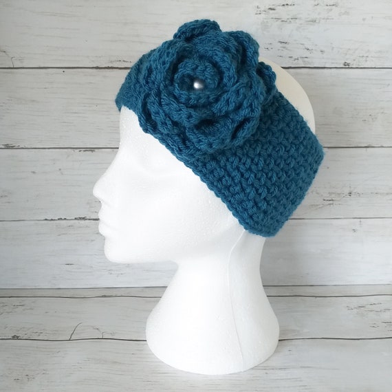 Crochet Flower Headband, Wide and Chunky Womens Ear Warmer, Christmas Gift  for Her, Letterbox Gift, Autumn/winter Headwear 