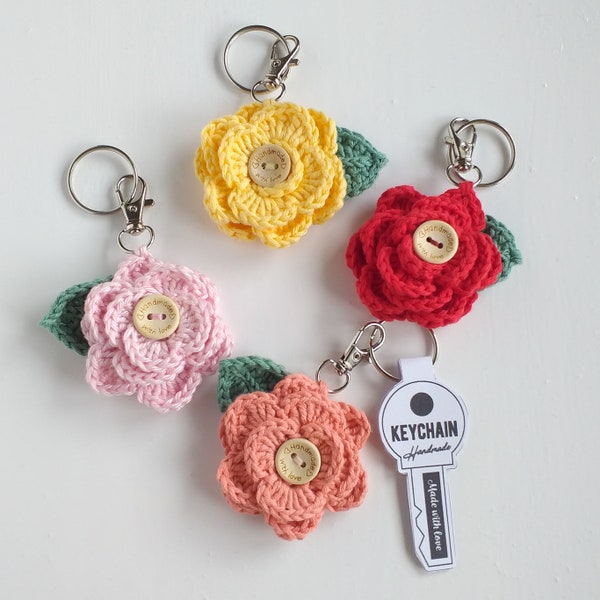 Crochet Flower Keyring, Mother’s Day Gift, Handmade Crochet Flower, Gift Box, Amigurumi Bag Charm, Keychain, Thank You Teacher Gift.