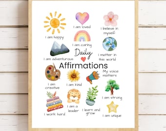 Kids Affirmation Poster, Watercolor Illustrations (Digital Download)
