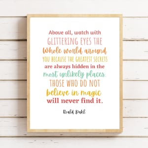 Roald Dahl Quote Print, Roald Dahl Printable, Glittering Eyes, Positivity Print, Motivational Print, Kids Room Decor, Digital Download