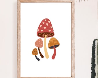 Champignons imprimable, forêt enchantée, forêt fantaisiste, impression d'art pour chambre de bébé, art mural imprimable, impression de champignons, affiche de champignons, nature
