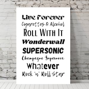 Oasis Band Printable Wall Art, Oasis Poster, Oasis Typography Music Poster, Oasis Reunion, Music Lover Gift, Oasis Songs Print, 90s Music