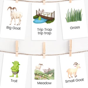 Drei Geißbock-Gruff Storykarten, Märchen, Homeschool Montessori druckbare, Vorschul-Klassenzimmer, Kindergeschichten