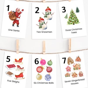Cartes de Noël 1-10 à imprimer, Cartes de Noël d'hiver, Noël à imprimer pour l'école à la maison, Classe préscolaire, Compter les cartes