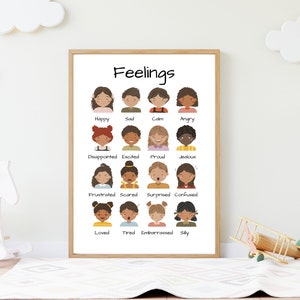 Póster de sentimientos, tabla de emociones, arte mural imprimible, Montessori, educación en casa, póster para el aula, sentimientos infantiles, tabla de sentimientos, decoración infantil