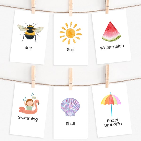 32 Summer Flashcards, Seasons, Beach, INSTANT DOWNLOAD, Nature Cards, Montessori Materials, Homeschool Activities, Preschool Flashcards