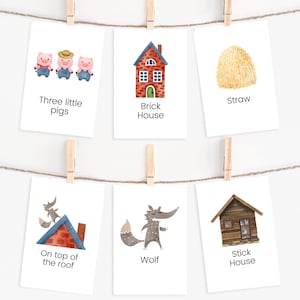 Drie biggetjes verhaalkaarten, verhalenkaarten, sprookje, afdrukbare homeschool Montessori, kleuterklas, kinderverhalen