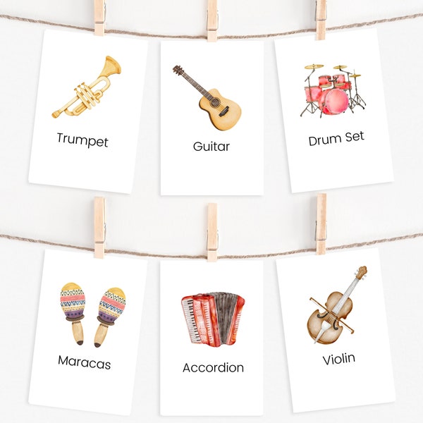 32 Musical Instruments Flashcards, Montessori Flashcards, INSTANT DOWNLOAD, Montessori Materials, Homeschool Activities,Preschool Flashcards