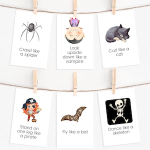 24 tarjetas de movimiento de Halloween, tarjetas didácticas de Halloween, tarjetas didácticas de otoño, materiales Montessori, actividades para la educación en casa, tarjetas didácticas para preescolar