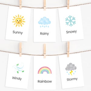 10 weerkaarten, weerflitskaarten, INSTANT DOWNLOAD, peuteractiviteit, Montessori-materialen, thuisschoolactiviteiten, Preschool Flashcard