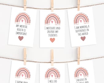 Teacher Affirmation Cards, Set of 20 Printable Affirmation Cards, Positive Cards, Self Love, Teacher Appreciation Gift, Teacher Gift