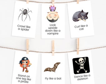 Halloween Movement Cards, Montessori Flashcards (PDF Download)