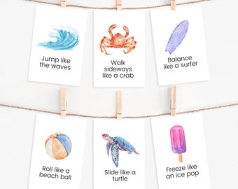 Summer Movement Cards, Kids Action Flashcards, Homeschool Printable (PDF)