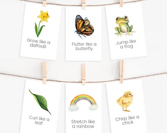 Spring Movement Flashcards, Montessori Homeschool Activity (PDF Download)